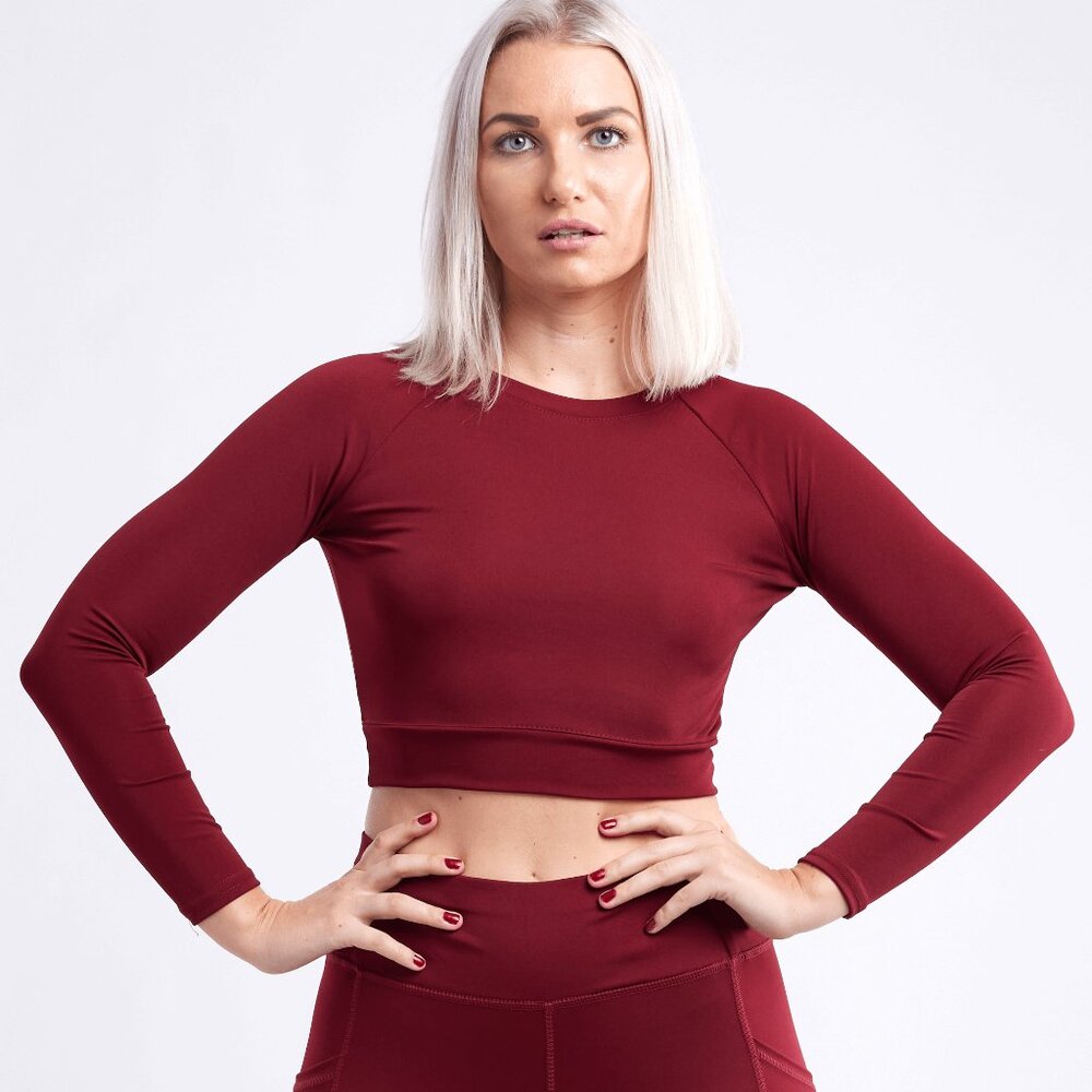 Callisto Collection Long-Sleeve Crop Top Burgundy Large X-Large